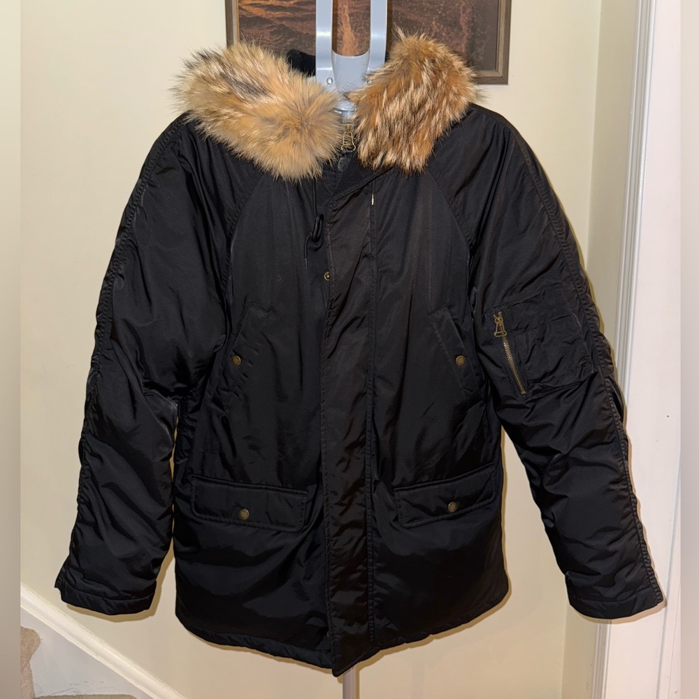 Ralph Lauren Women’s Black Puffer Jacket with Fur-Trimmed Hood